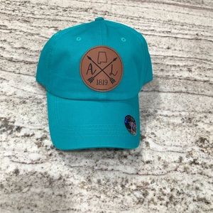 Leather patch ponytail hat